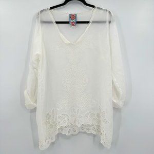 JOHNNY WAS Floral Eyelet Embroidered Tunic Top